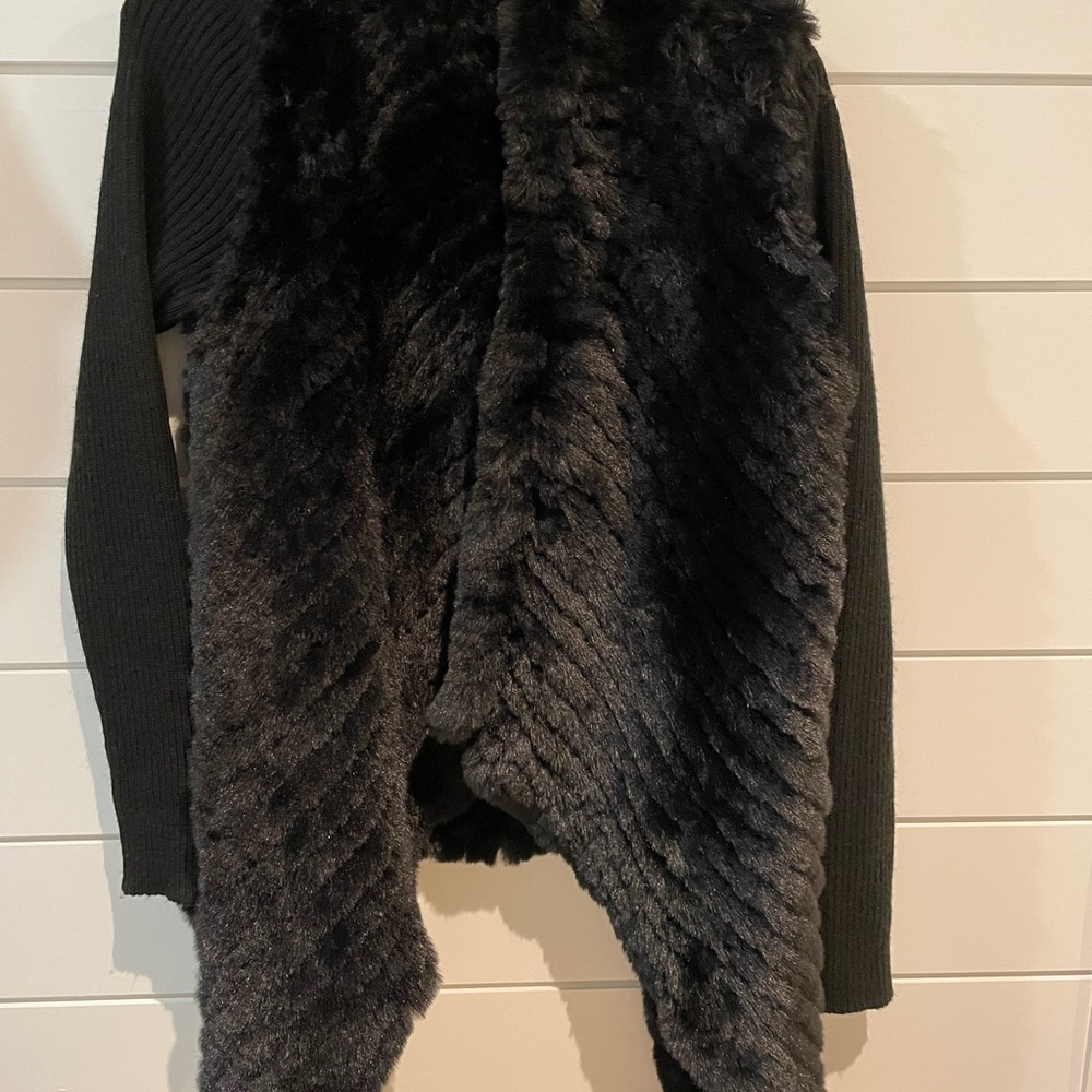Love Token faux fur jacket with knit sleeves
